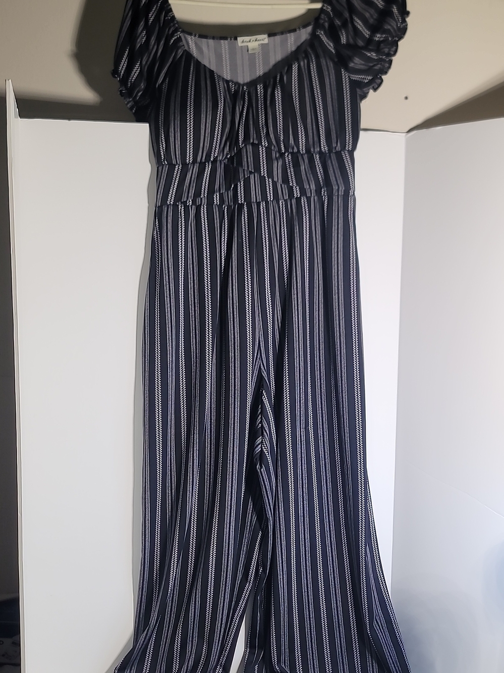 Derek Heart Navy and White Striped Jumpsuit